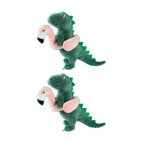 2PK Fringe Studio Pool Time Rex Dinosaur Soft Plush Pet Dog Toy Green