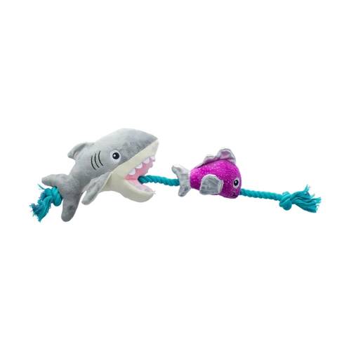 Fringe Studio Shark Bait FIsh Rope Tug Soft Plush Dog Toy Multicolour