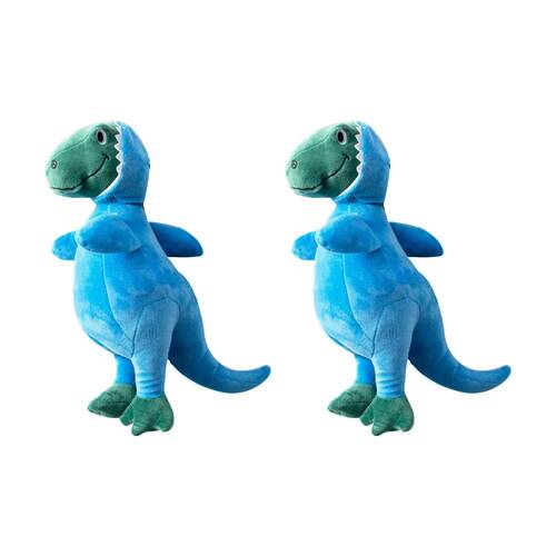 2PK Fringe Studio Shark Dinosaur Rex Soft Plush Dog Toy Blue/Green