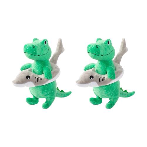 2PK Petshop By Fringe Studio Shark Week Dinosaur Rex Soft Plush Squeaker Dog Toy