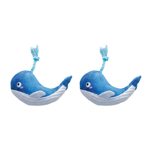 2PK Fringe Studio Whale Hello There Soft Plush Dog Toy Blue/White