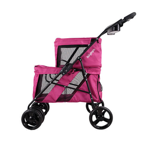 Ibiyaya Double Decker Pet Stroller/Carrier for Multiple Pets Red Violet