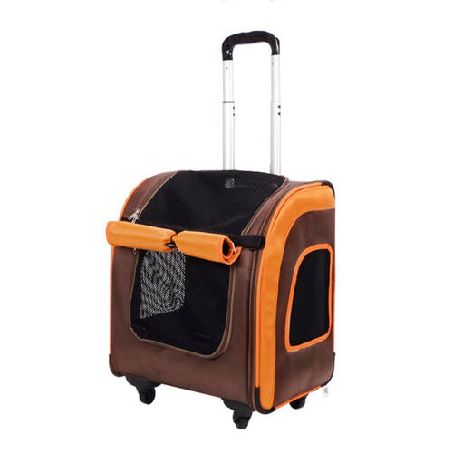 Ibiyaya New Liso Backpack Parallel Transport Pet Trolley/Carrier Orange/Brown
