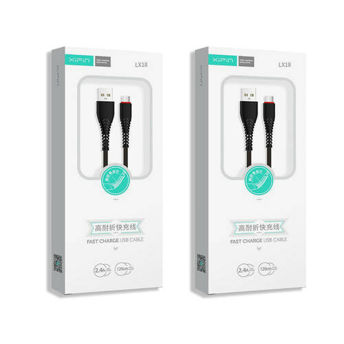 2PK Xipin 1.2m 2.4A Fabric Braided USB A To Micro USB Cable - Black