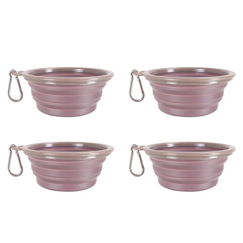 4PK Ibiyaya Quick Bite Collapsible Travel Pet Bowl for Food/Water Brown/Aubergine