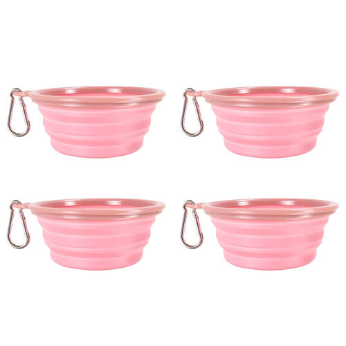4PK Ibiyaya Quick Bite Collapsible Travel Pet Bowl for Food/Water Silicone Pink