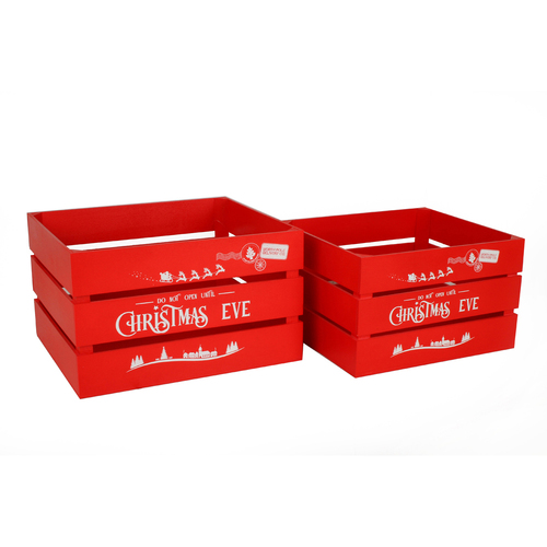 2pc Colours Of Christmas 32x27cm Xmas Eve Crate Hamper - Red