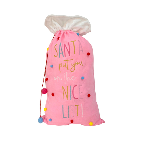 Colours Of Christmas 100x60cm Xmas Velvet Santa Sack w/ Pom Pom - Pink