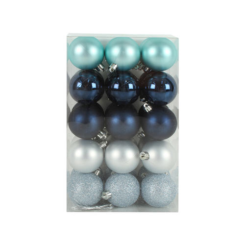30PK Colours Of Christmas 6cm Shiny/Matte Glitter Bauble - Blues