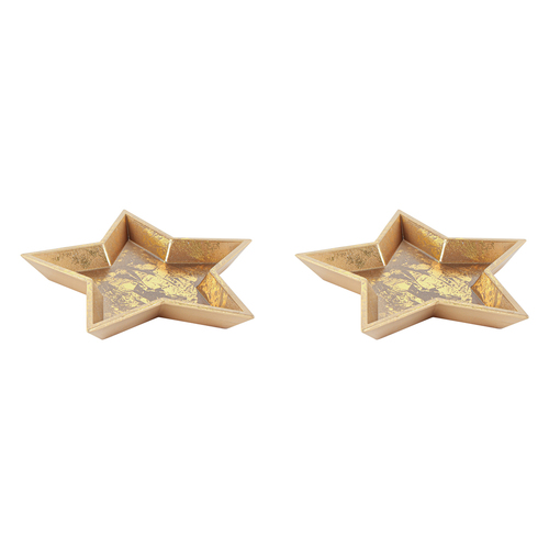 2PK Colours Of Christmas 33x4cm Matte Star Wooden Display Tray - Gold