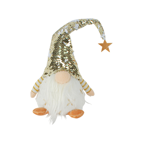 Colours Of Christmas 42x16cm Beard Light Up Gnome w/ Sequin Hat Gold