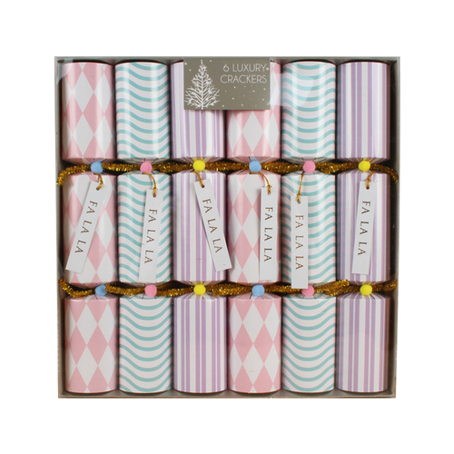 6PK Colours Of Christmas Bon Bons Xmas Crackers Merry & Bright w/ Pom Poms