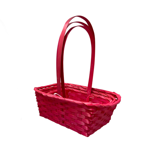 3pc Colours Of Christmas Oval Basket Set w/ Large Handle - Red