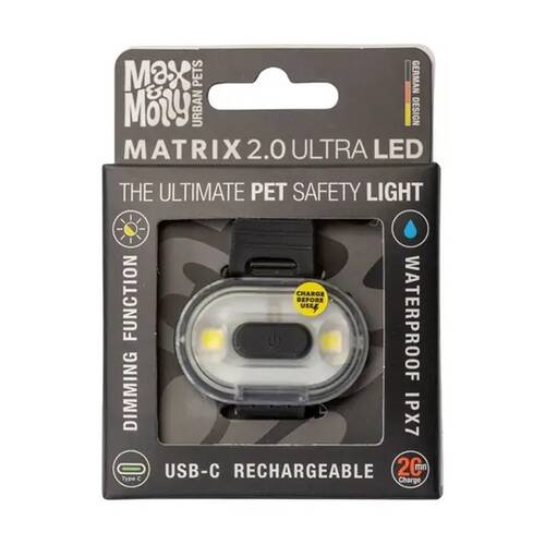 Max & Molly Matrix 2.0 Ultra LED USB-C Rechargeable Pet Safety Light Black