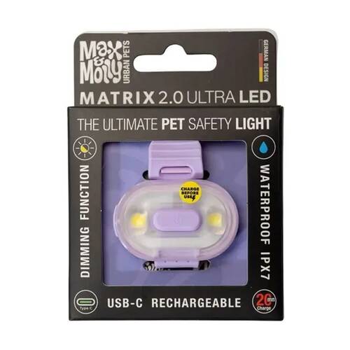 Max & Molly Matrix 2.0 Ultra LED USB-C Rechargeable Pet Safety Light Lavender