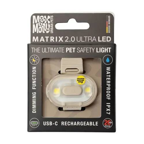 Max & Molly Matrix 2.0 Ultra LED USB-C Rechargeable Pet Safety Light Sand