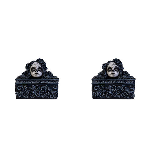2PK Dead & Beautiful Trinket Box Black Roses Large Gothic Day of the White and