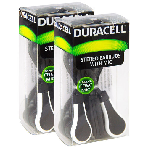 2PK Duracell Earphones With Microphone Black