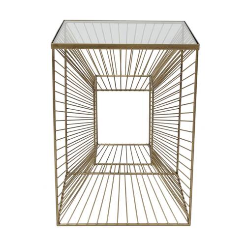 NF Living Grid Life Side Table 40x55cm Metal & Mirror Glass Finish - Gold