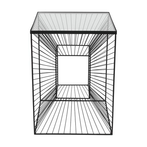 NF Living Grid Life Side Table 40x55cm Metal & Mirror Glass Finish - Black
