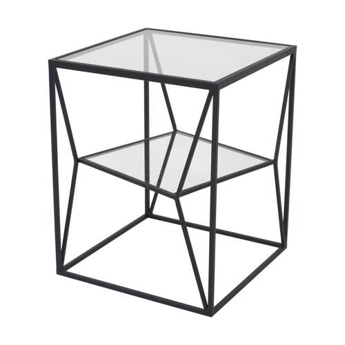 NF Living Cube Crisis SideTable 40x50cm Metal & Mirror Glass Finish - Black