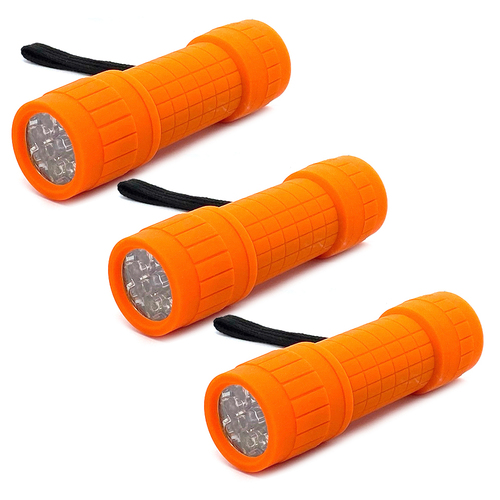 3PK Tomcat 3.5” 9 Led Rubber Torch Inc. AAA Batteries