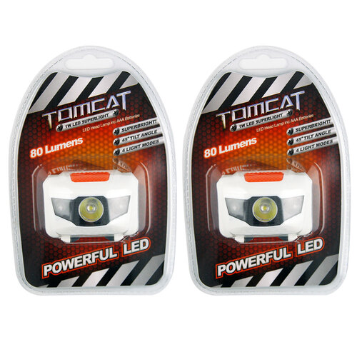 2PK Tomcat 1W Led Head Lamp Inc. AAA Batteries