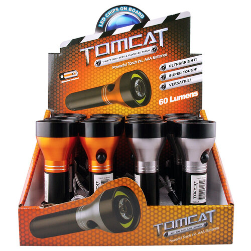 2PK Tomcat 1W Dual Spot Light & Flood Light Torch Inc. Batt