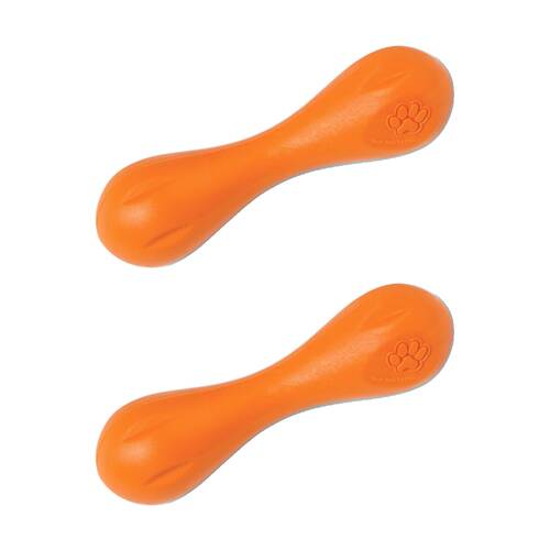 2PK West Paw Hurley Bone Pet Dog Fetch Throwing Chew Toy Small Tangerine