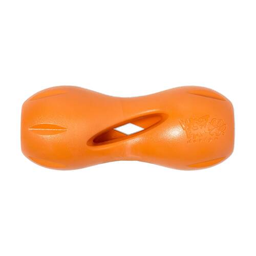 West Paw Qwizl Pet Dog Interactive Treat Dispenser Soft Chew Toy Small Tangerine