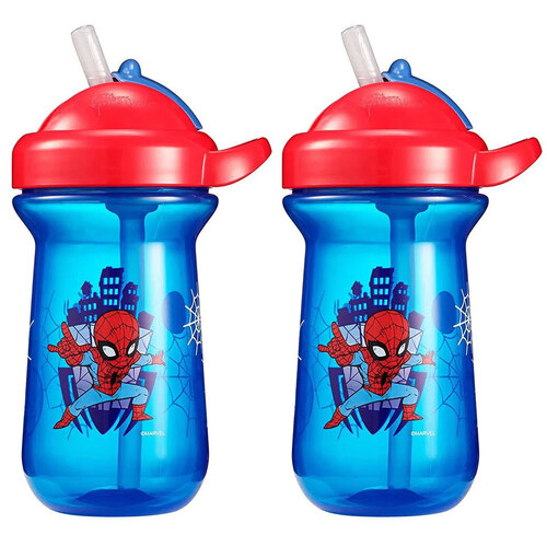 2x Marvel Spider-Man Baby/Toddler Flip Top Straw Cup