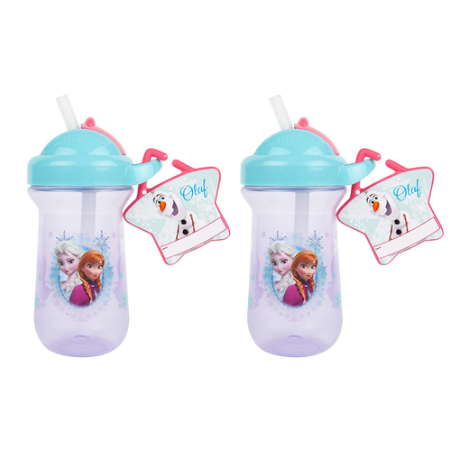 2PK Frozen Flip Top Straw Cup 296ml w/Name Tag 18m+