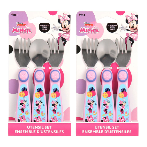 2x 3pc Disney Junior Minnie Flatware Stainless Steel Children's Utensil Set