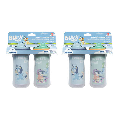 2x 2PK The First Years Bluey Insulated Sippy Cup w/DropGuard 266ml 1y+