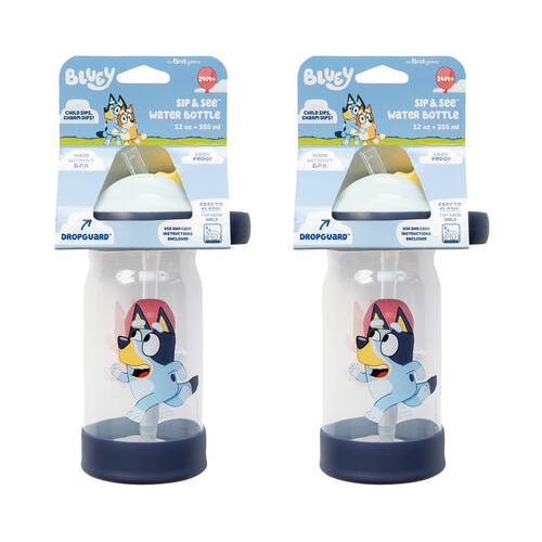 2PK The First Years Bluey Sip & See Water Bottle w/DropGuard 355ml 2y+