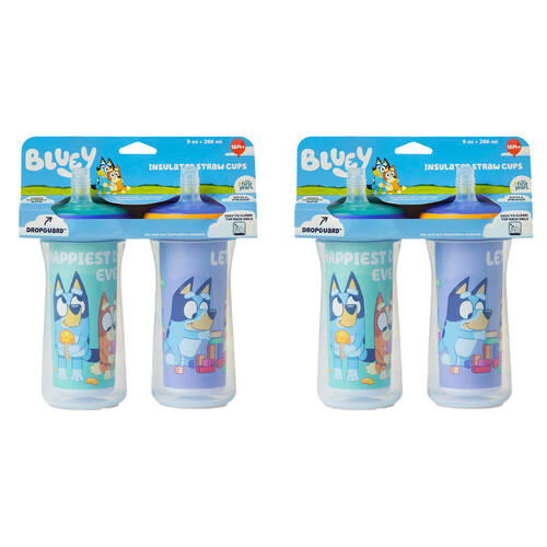 2x 2PK The First Years Bluey Insulated Straw Bottle w/DropGuard 266ml 18m+