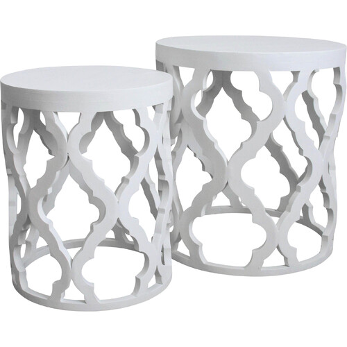 2pc LVD Nelson Fir Wood Side Table Set Furniture Round - White