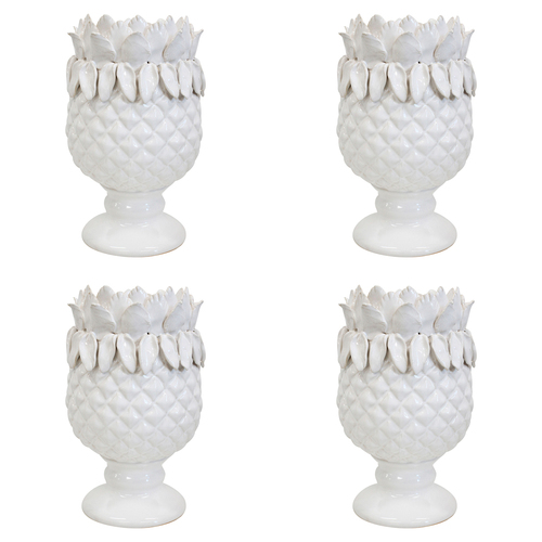 4PK LVD Ceramic 22cm Pillar Candle Holder Pineapple Pedestal - White