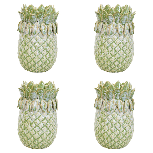 4PK LVD Ceramic 22cm Pineapple Pillar Candle Holder - Green