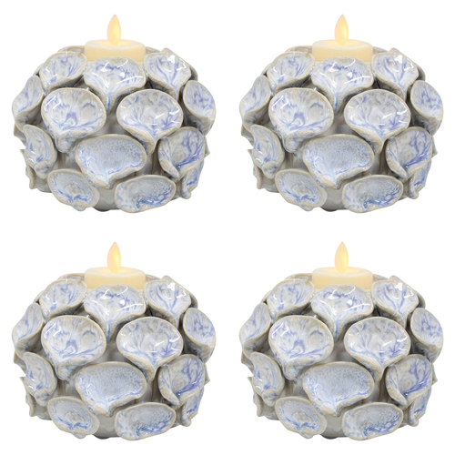 4PK LVD Ceramic 11cm Pillar/Tealight Holder Succulent Lagoon - Blue