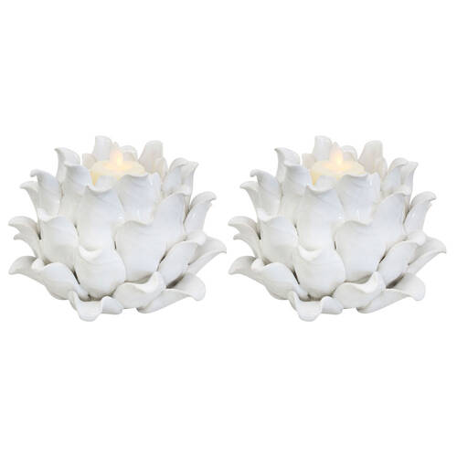 2PK LVD Succulent Flora Ceramic Tealight Candle Holder 15x10cm - Ivory