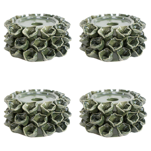 4PK LVD Ceramic 17cm Pillar/Taper Candle Holder Succulent Bell Juniper - Green
