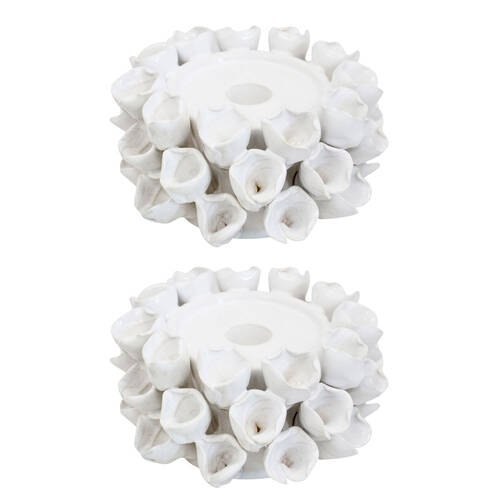 2PK LVD Succulent Bell Ceramic Taper/Stick Candle Holder 17x9cm - Ivory