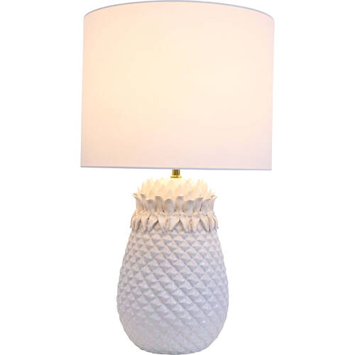 LVD Ceramic/Cotton Textured Pineapple Bedroom Table Lamp 38x65cm White