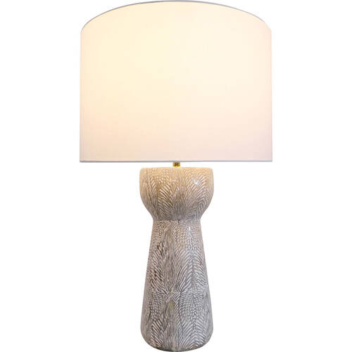 LVD Ceramic/Cotton Textured Fossil Bedroom Table Lamp 42x68cm White