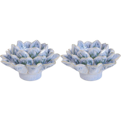 2PK LVD Ceramic Tealight Candle Holder Display Blue 14.5cm - Blue
