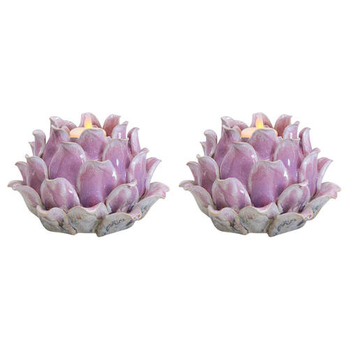 2PK LVD Talia Artichoke Ceramic Candle Holder 14.5x10.5cm - Pink