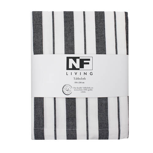 NF Home & Entertaining Essentials French Table Cloth 150x250cm Striped Black