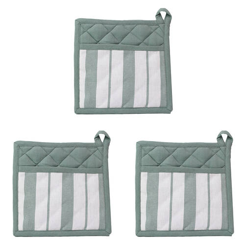 3PK NF Home & Entertaining Essentials French Potholder 21x21cm Striped Sage