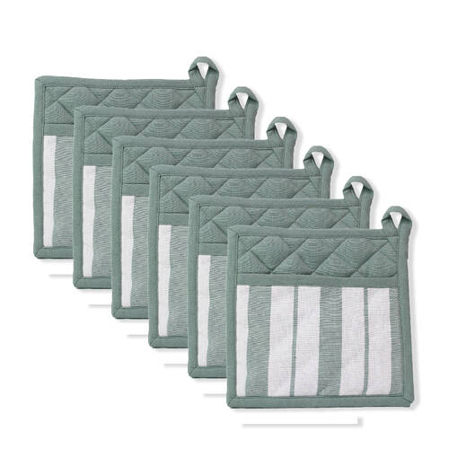 6PK NF Home & Entertaining Essentials French Potholder 21x21cm Striped Sage